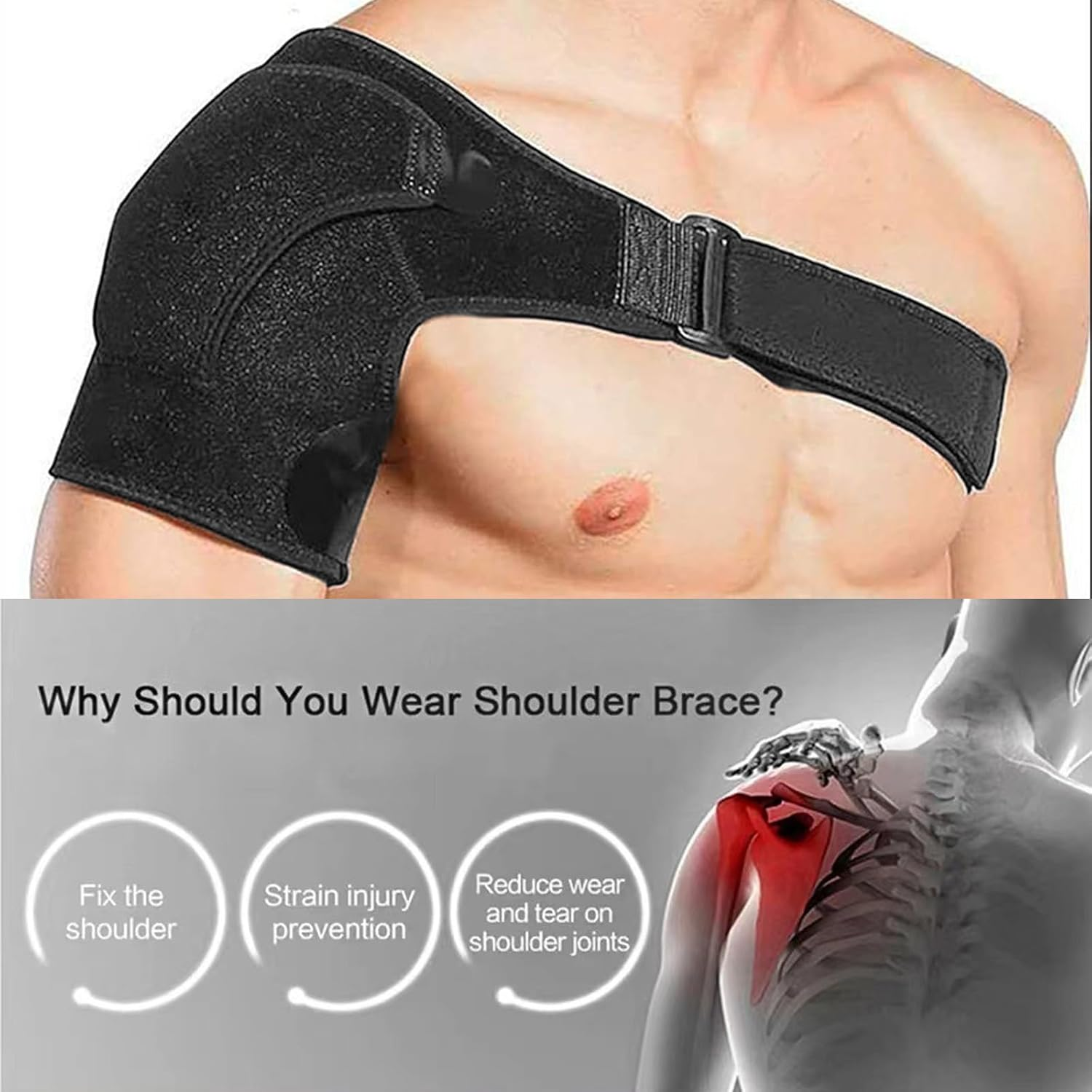 Shoulder Support Brace with Pressure Pad for Men & Women &ndash; Relief for Torn Rotator Cuff, Tendonitis, Dislocation, AC Joint, Bursitis, Labrum Tear, and Shoulder Pain &ndash; Universal Fit for Left or Right Shoulder, Adjustable image number 2