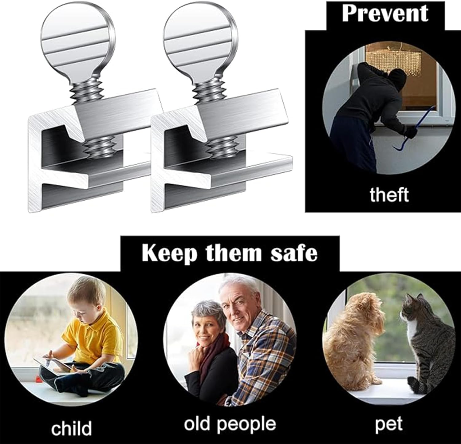 Yeanifeana 10 PCS Single Hole Locks Adjustable Window Safety Locks for Horizontal Sliding Windows, No Drill Easy Install Aluminum Sliding Window Latches image number 5