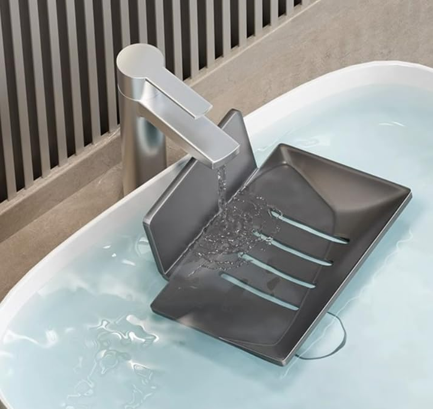 Self-Adhesive Soap Dish for Shower, Bathroom Soap Holder Wall Mount, Soap Savers for Bar Soap and Sponge Easy Drainage, 2 Pack Stainless Steel Soap Dishes for Bar Soap (Grey, One Size) image number 5