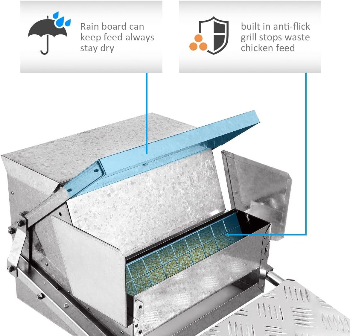 LEDON 20LBS Auto Automatic Chicken Feeder Galvanized Poultry Chook Treadle Self Coop Self-Opening Coop for Chickens, Ducks, Geese image number 5