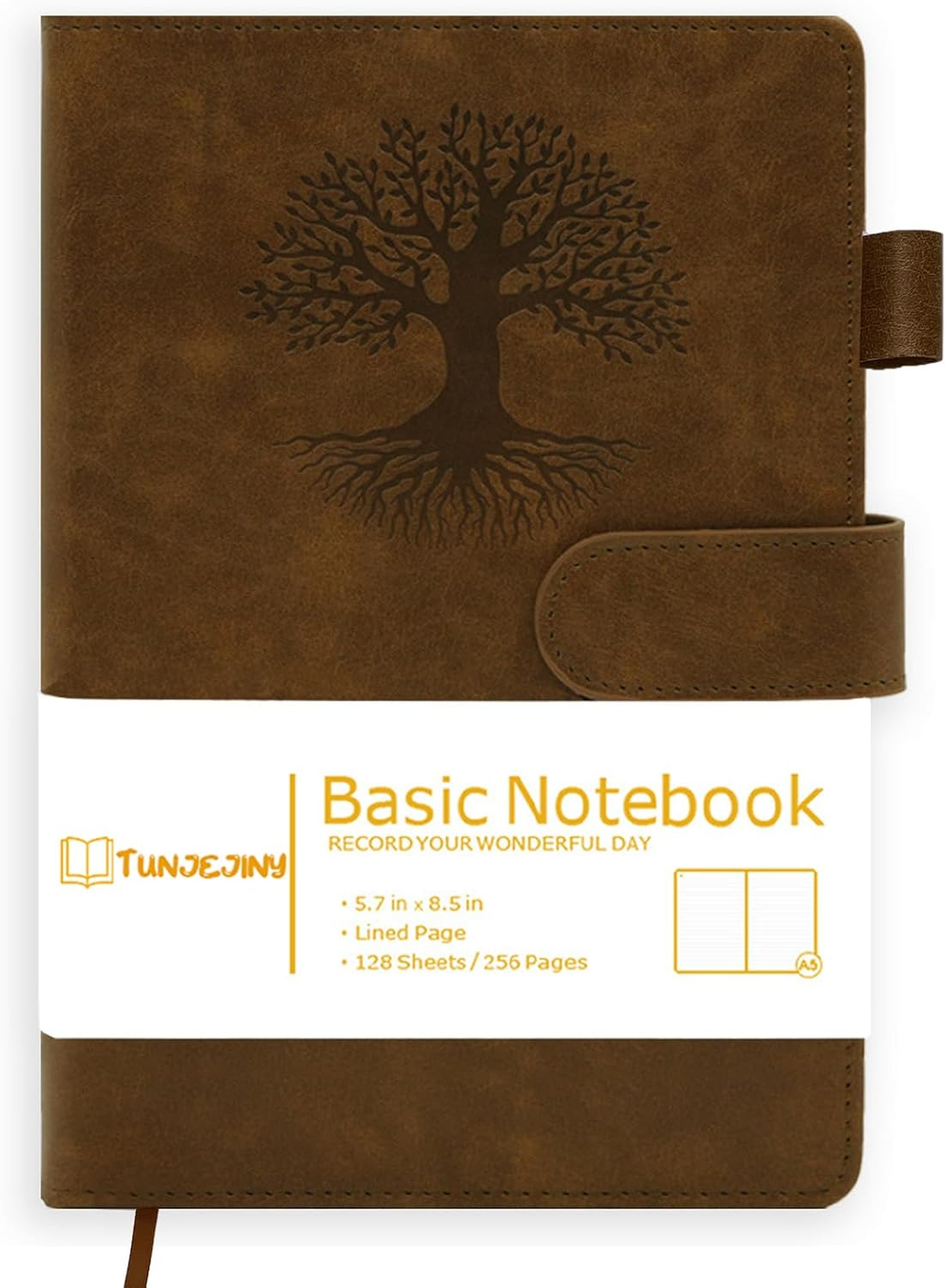 TUNJEJINY Lined Journal Notebook for Women & Men, Hardcover Leather Journal for Writing, A5 College Ruled Notebook for Work & Note Taking, Perfect for Office School Home Supplies, 256 Pages