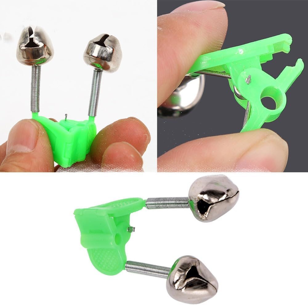Armastuse 20 Packs Bite Alarm Fishing Rod Pole Twin Ring Bells Clip,Fishing Rod Alarm Dual Alert Bells Clip Bells Fishing Accessory,Green image number 3
