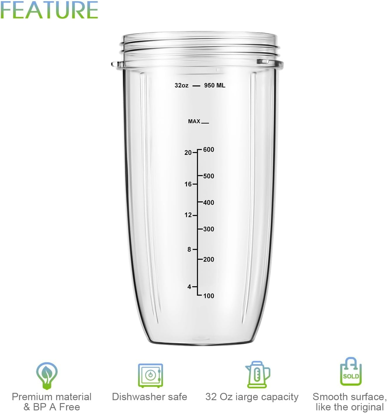 4-Piece Blender Cup and Blade Replacement Parts 32Oz Cup and Extractor Blade and 2 Rubber Gaskets Compatible with Nutribullet High-Speed Blender/Mixer System 600W/900W Series image number 1