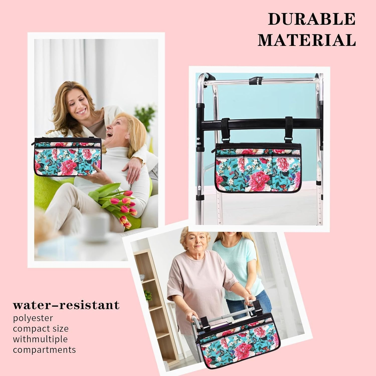 Printed Wheelchair Bags to Hang on Side-Walker Bags and Pouches-Pouch for Walkers for Seniors-Bag for Walkers for Seniors with Pockets-Wheelchair Side Bags for the Armrest-Wheelchair Accessories Bags image number 3