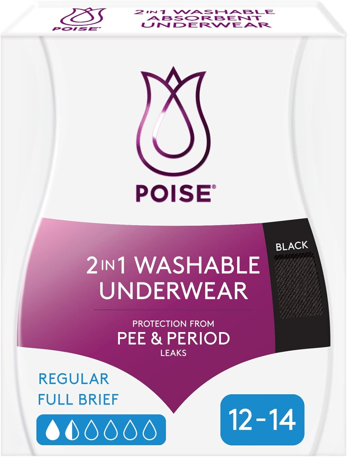 Poise 2-In-1 Period & Incontinence Underwear Black Size 12-14 image number 3