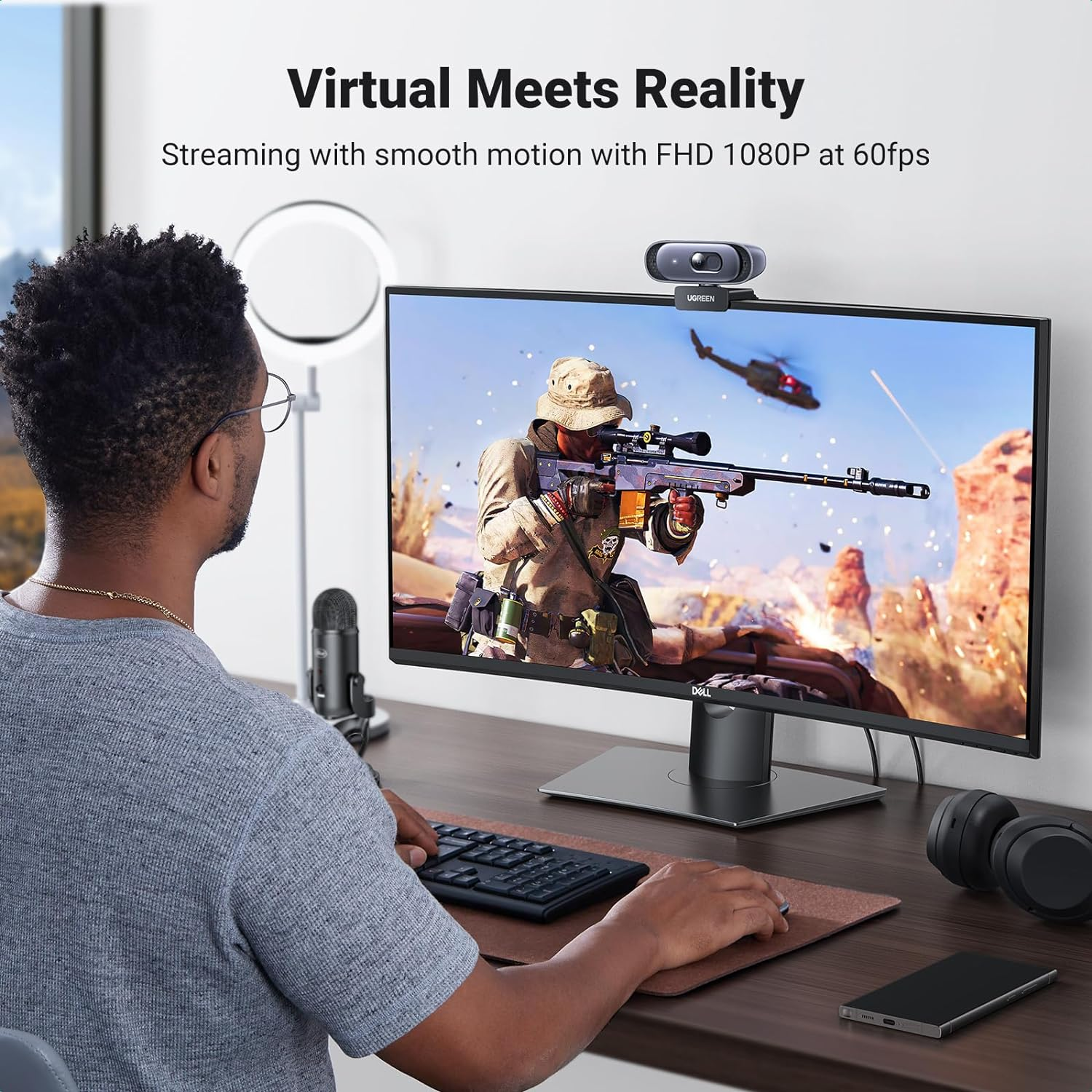 UGREEN 2K@30Fps Webcam for PC, Full HD 1080P@60Fps Web Camera, Auto Focus & Light Correction, Dual Mic for Clear Stereo Audio, Plug and Play for Zoom, Skype, Streaming, Video Calling, Conferences image number 2