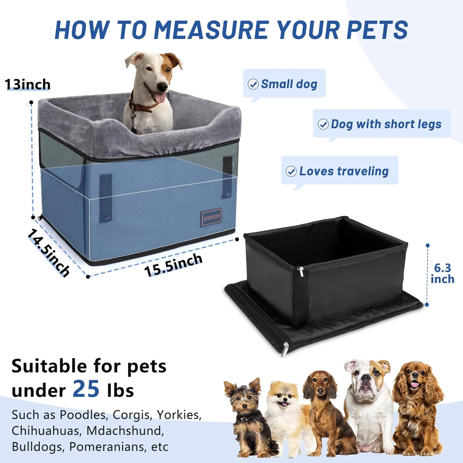 JOEJOY Small Dog Car Seat for Small Dogs, Portable Puppy Dog Booster Seat for Car with Clip-On Safety Leash, Adjustable Straps Perfect for Small Pets up to 25Lbs (Grey) image number 4