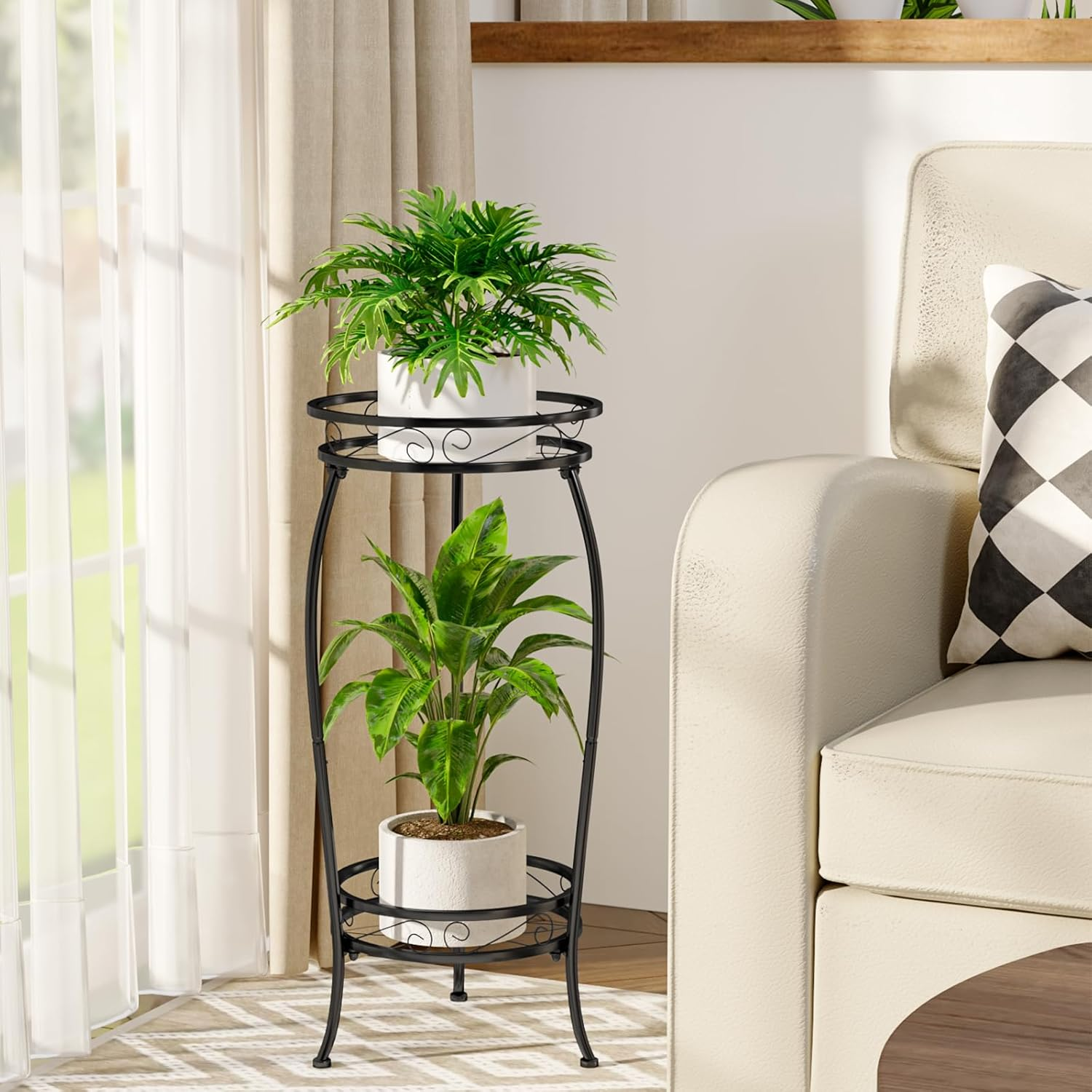 Bamworld 2 Tier Metal Plant Stand Indoor Outdoor, 27 Inch Tall Flower Pot Stands for Multiple Plants, Corner Heavy Duty Plant Shelf for Patio Garden Balcony Living Room Bedroom image number 2