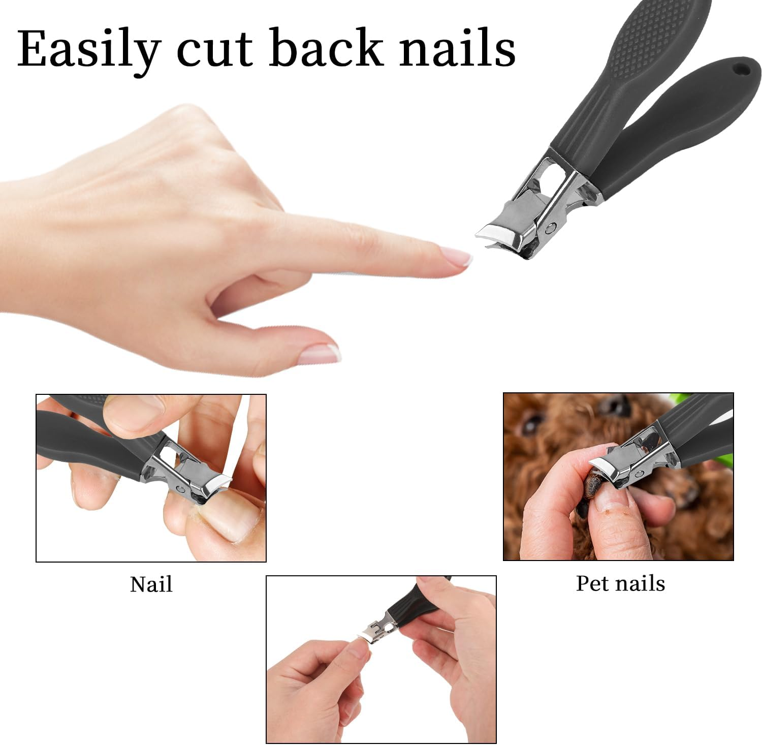 BOXOB Jaw Opening Anti-Splash Slanted Nail Clipper, Black Nail Clippers Stainless Steel Household Fingernail Trimmer for Women and Men Pet image number 3