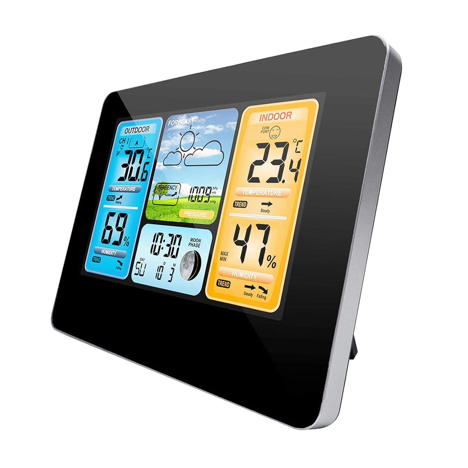 Indoor Outdoor Thermometer Wireless, Weather Station with Atomic Clock,Usb197Ft（60M） High Precision Temperature Humidity Meter, HD Color Display Weather Thermometer with Barometer Black & White image number 5