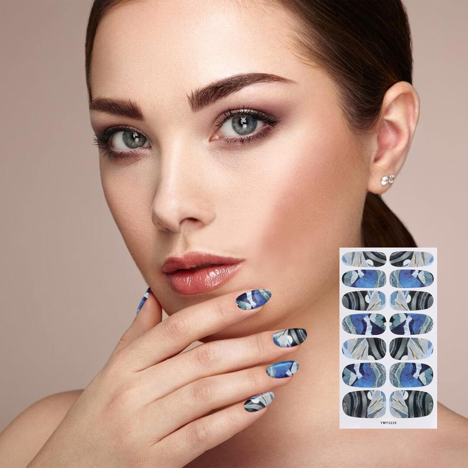 MWOOT 12 Sheets Marble Nail Polish Stickers Wraps, Full Cover Self-Adhesive Nail Polish Strips with 1 Nail File, Marbling Elk Peacock Nail Art Decals Kit for Women Girls Manicure Salon Decoration