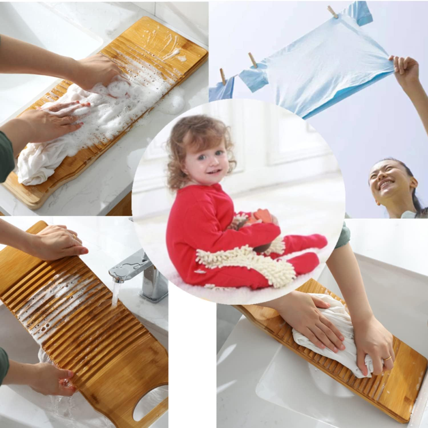Lehom Bamboo Washboard,Washboard for Laundry,Anti-Slip Wood Washing Clothes Washboard,Washboard Hand Wash Board for Home Laundry Supplies 23.62''X7.87''X0.7'' image number 3