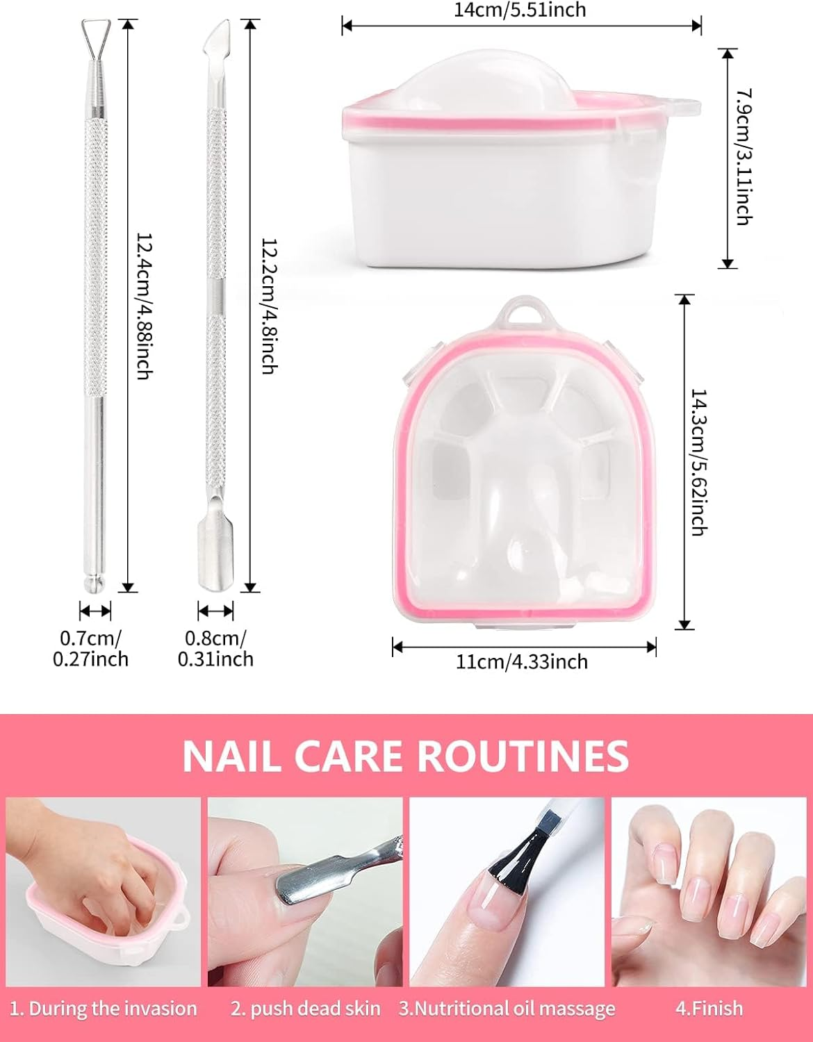 (Pink) - Nail Soaking Bowl, 2PCS Soak off Gel Polish Dip Powder Remover Manicure Bowl with Triangle Cuticle Peeler and Stainless Steel Cuticle Pusher Nail Art Tool (Pink)