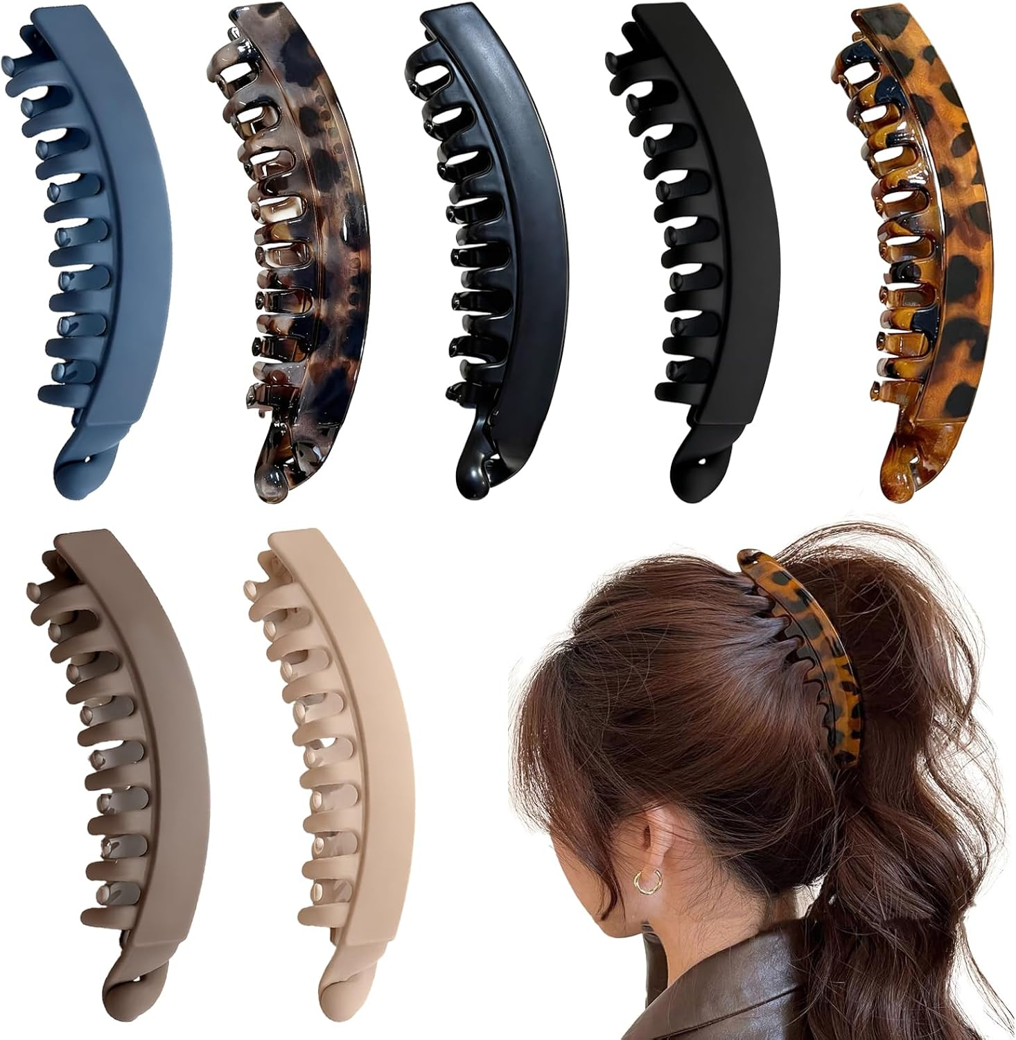 Banana Hair Clips, Large Hair Clip for Thick Hair, Strong Hold Ponytail Banana Clip, Double Comb, Long Clips, French Hair Accessories for Girls and Women, 7 Pieces image number 6