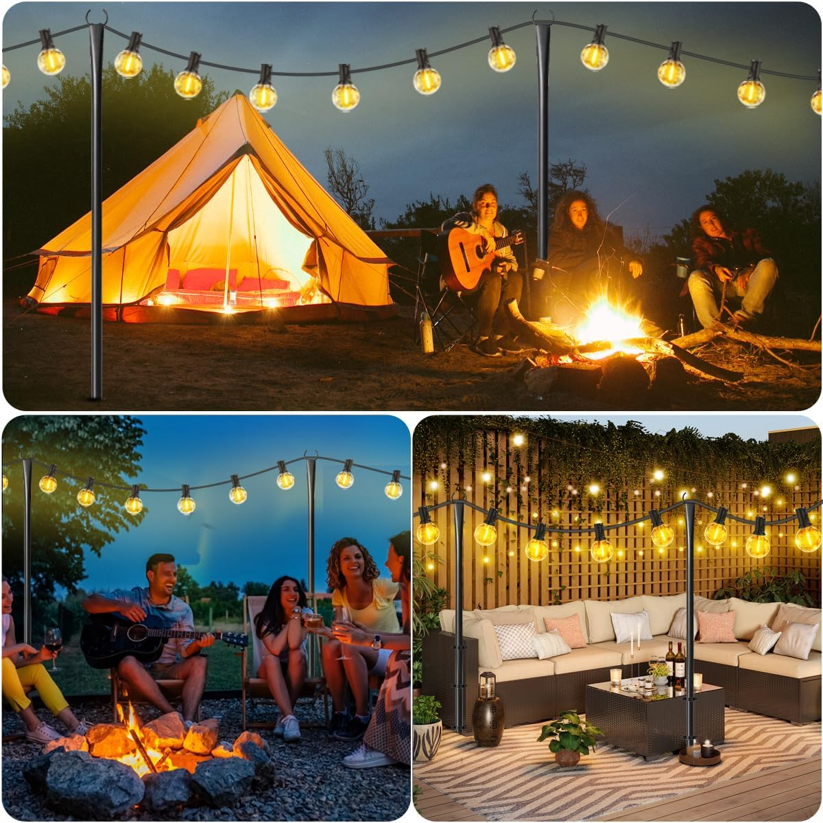 Mulivid 6 Pack String Light Poles for Outdoor,Metal Light Hanging Pole outside with Fork,Light Stand for Patio, Pergola, Garden, Backyard, Yard, Camping Party image number 1