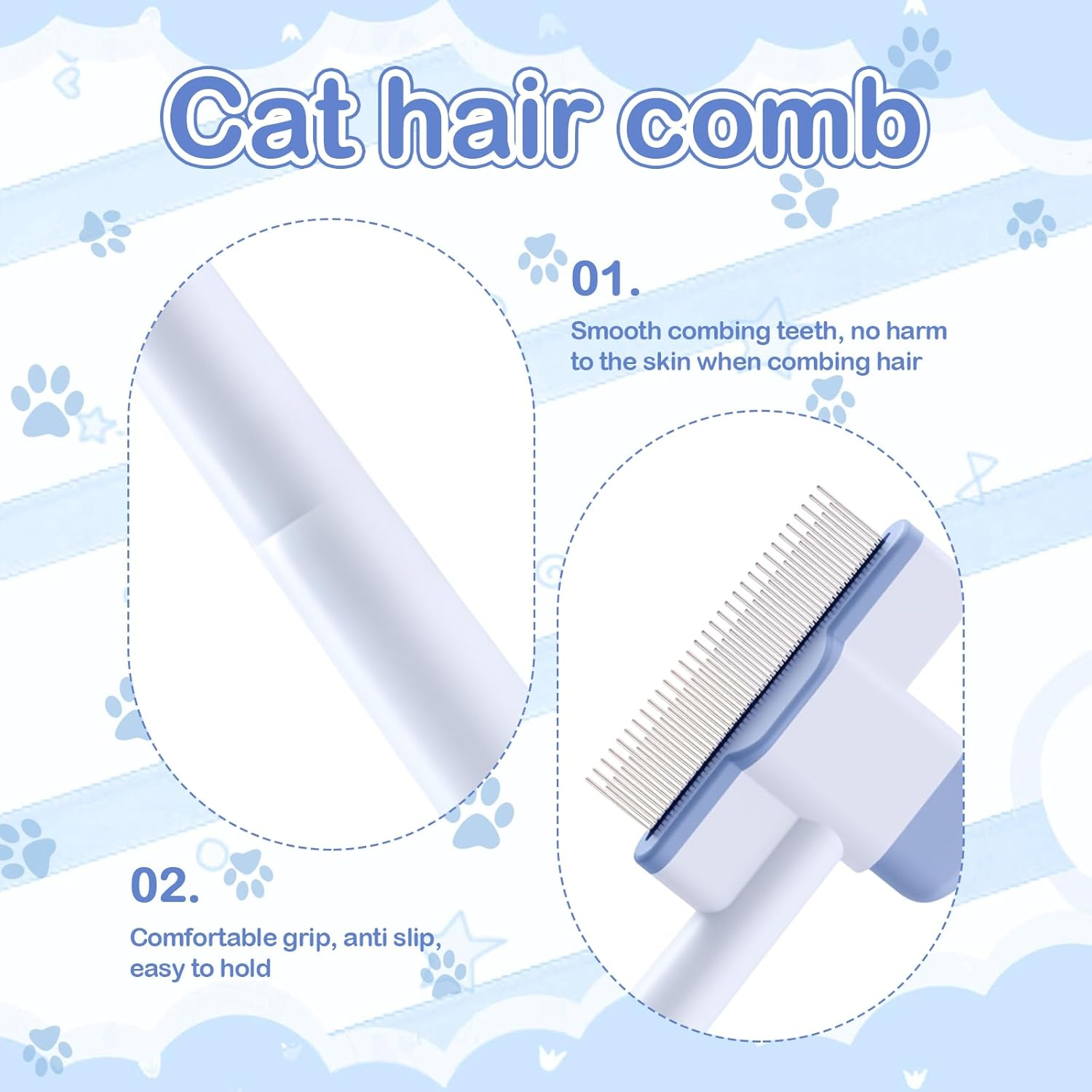 Pack of 2 Fellblitz Cat Brush, Self-Cleaning Flea Comb for Pets, Stainless Steel Metal Teeth Comb, Durable Flea Comb for Cats Dogs with One Button, for Cleaning Loose Knotted Fur image number 3