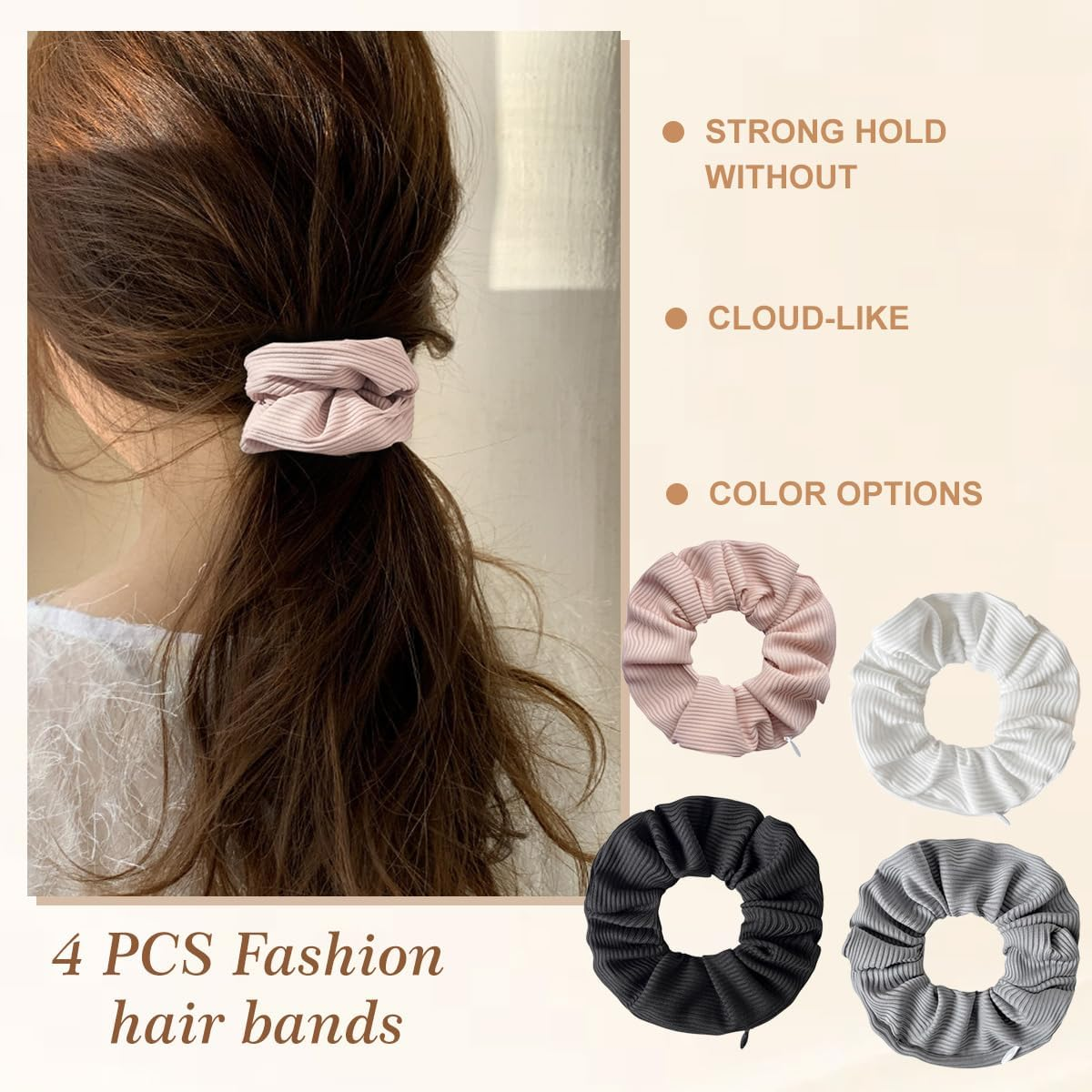 4Pcs Pocket Scrunchies Hidden Zipper Hair Ties Key Storage Bag Stash Ponytail Holder with Secret Compartment for Women Thin Fine Curly Hairs (Mixed Colors) image number 2