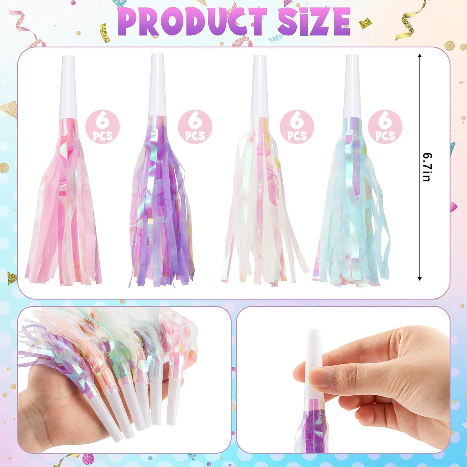 24-Pack Party Blowers, Glittery Metallic Fringe Noisemakers for Birthday, Graduation, Sports Events, and Celebration Favors image number 1