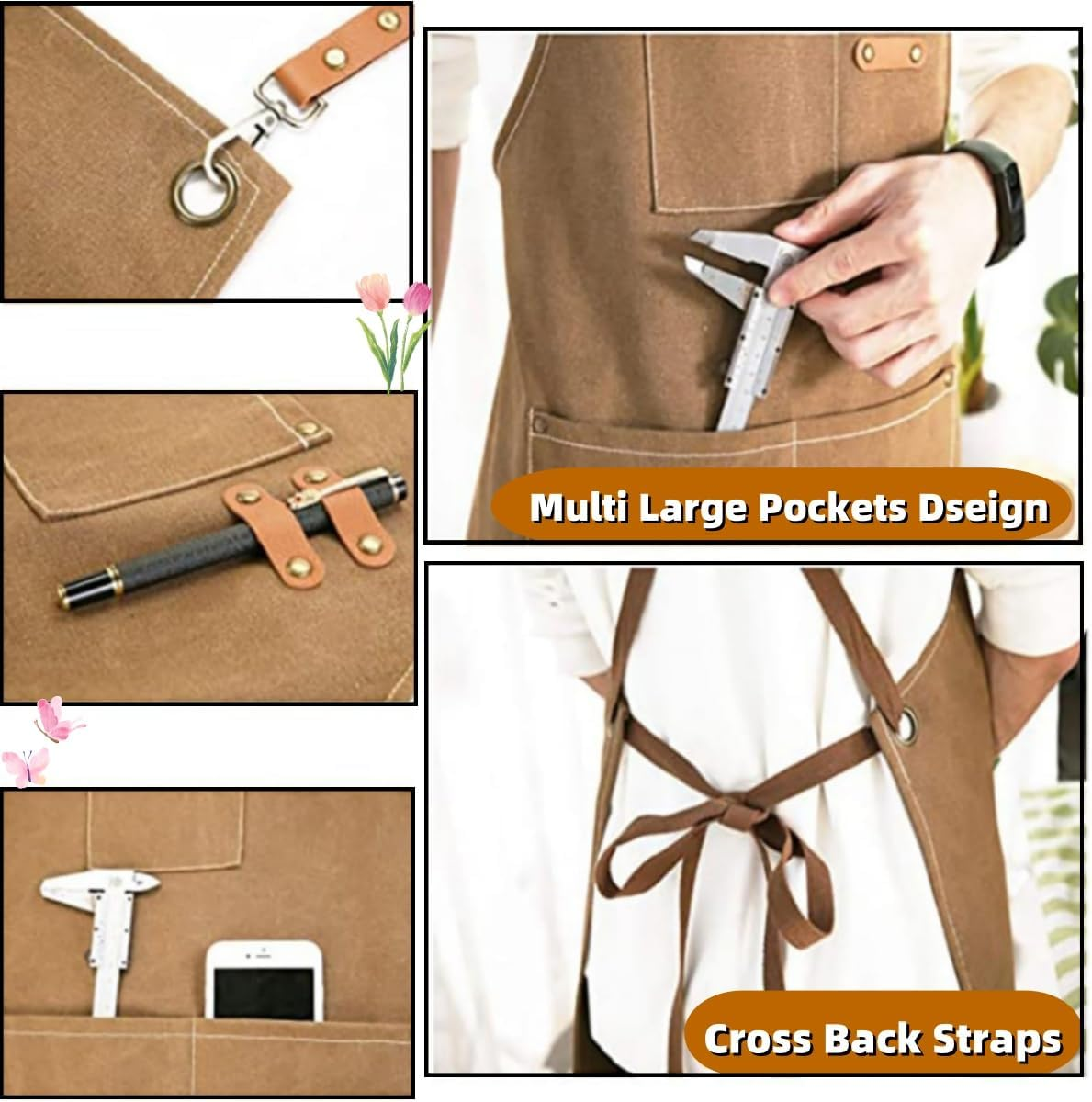 KLHCDUO Thickened Canvas Apron, Adjustable Chef'S Apron with 3 Pockets, for Men and Women, Carpentry, Paint Work Aprons, Apron Overalls, Coffee Shop Workers Dressing up Hair Salons image number 1