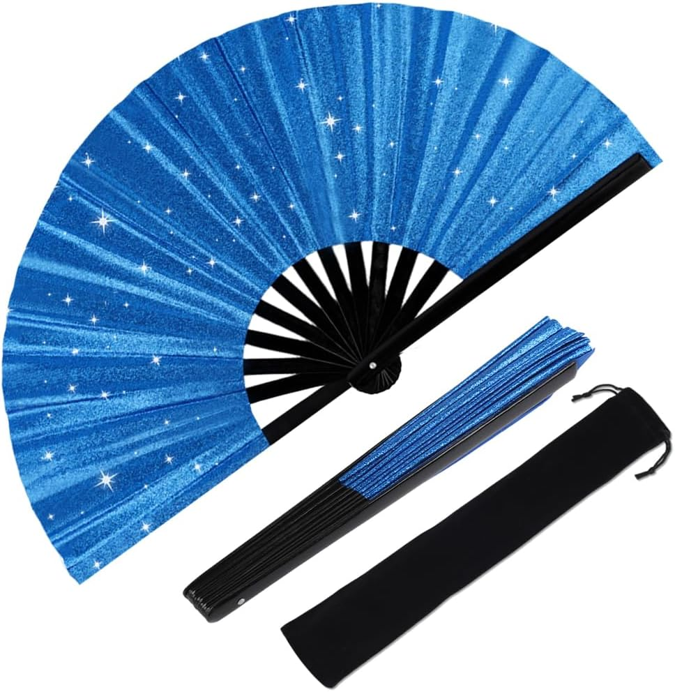 Plzoslly 2 PCS Large Folding Fan Bamboo Folding Hand Fan, Rave Fan Clack Folding Hand Fan Chinese/Japanese Nylon-Cloth Folding Fan for Festival, Dance, Performance, Party, Gift, Decoration(Watermelon)
