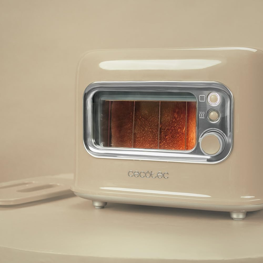 Cecotec Vertical Toaster with 2 Wide Slots and Retrovision Beige Control Window. 700W, Retro Design, Dust Cover, Automatic Shut-Off and Pop-Up, 5 Power Levels, Beige - Yellow image number 6