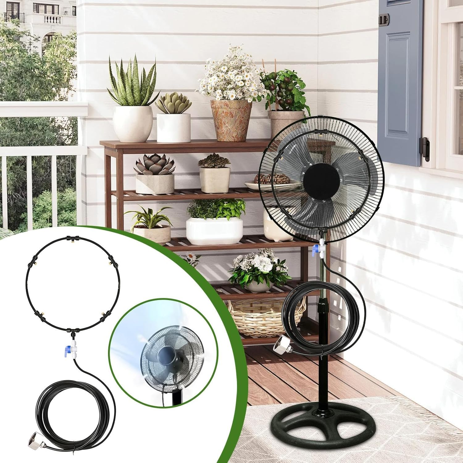 Fan Misting Kit,Outdoor Water Misting Hose for Fan - Hot Weather Water Sprayer 8-Meter Hose Multi-Nozzle Tool for Gazebo Event Tents Backyard Dog Kennel Patio Deck - Double Circle image number 3