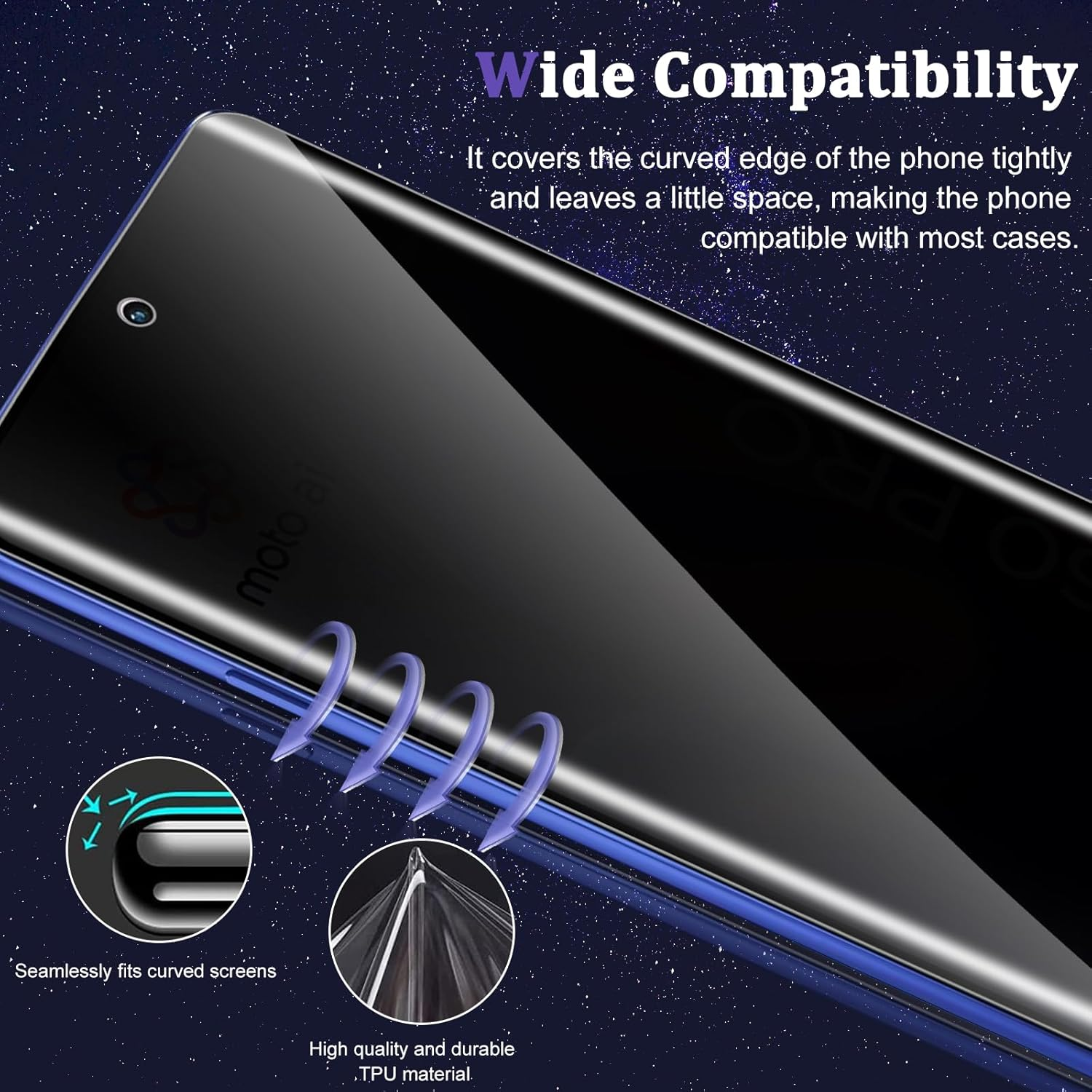 Heeyeal Pack of 2 Privacy Screen Protectors Compatible with Motorola Edge 60 Pro 5G, TPU Privacy Screen Protector, with Installation Tool, Scratch-Resistant Privacy Film for Motorola Edge 60 Pro 5G image number 5