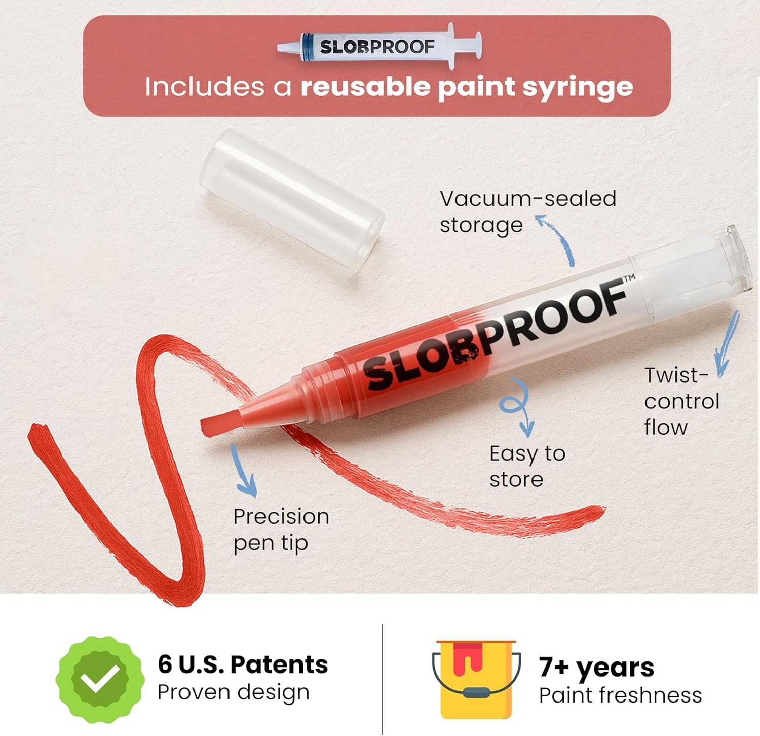 Slobproof Refillable Touch-Up Paint Pen, Mess-Free, Reusable Wall Paint Repair Tool, Precise Application, DIY Home Improvement, Furniture, Arts and Crafts, Patented Design, Easy Storage, Pack of 2 image number 1