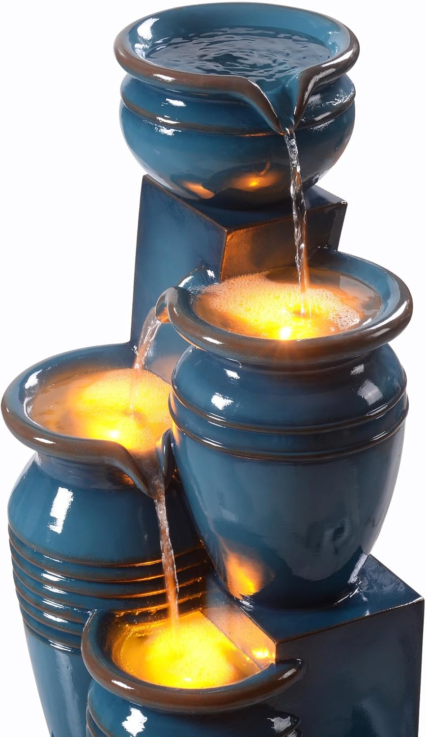 Teamson Home Solar Powered Outdoor 4 Tier Cascading Bowl Fountain 28.7In, Blue - Blue image number 6