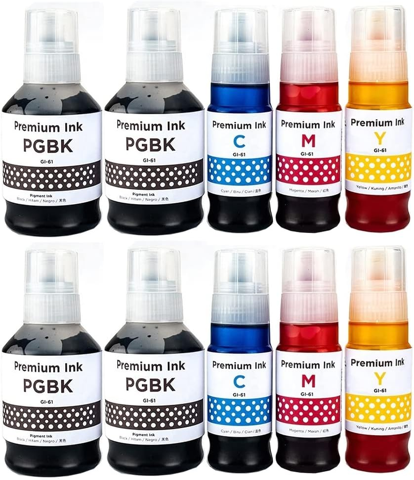 10-Pack Compatible Ink for GI61 GI-61 Ink Bottles for Canon PIXMA G3620 G3625 G3660 Megatank [4BK,2C,2M,2Y]