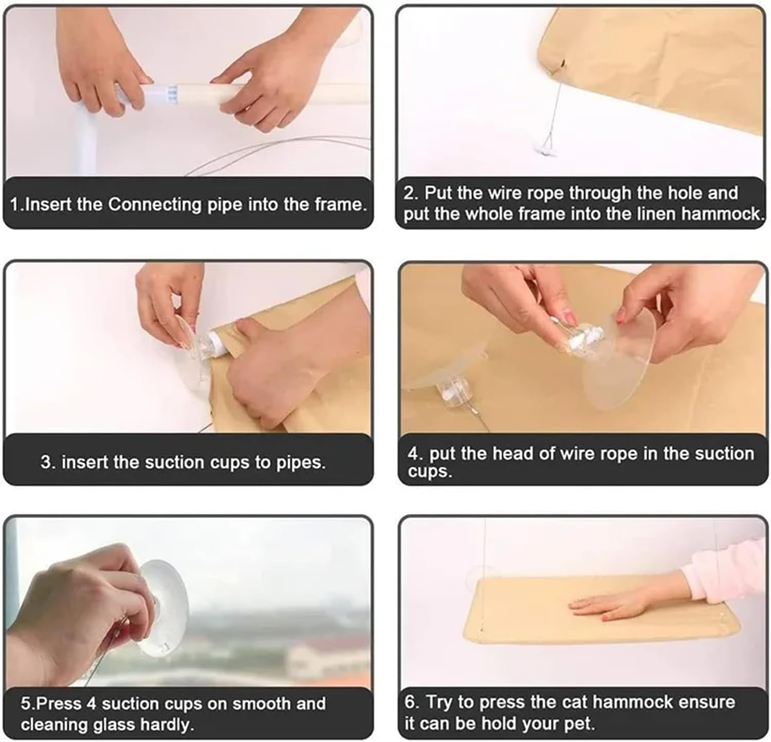 Cat Window Pole, Cat Hammock for Pet Sunbathing Window Hammock Suction Cup Hammock Can Hold 50 Lbs (Khaki, M) image number 4