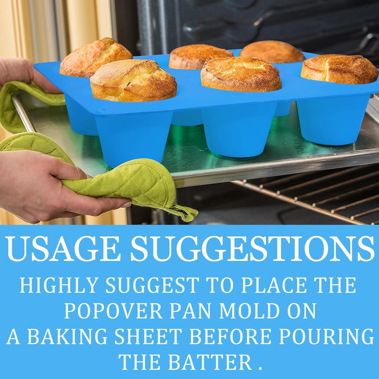 Sidosir Popover Pan for Baking - Professional Extra Deep Silicone Popover Molds, Non-Stick, Easy to Clean, Grade Materials(2Pcs) image number 3