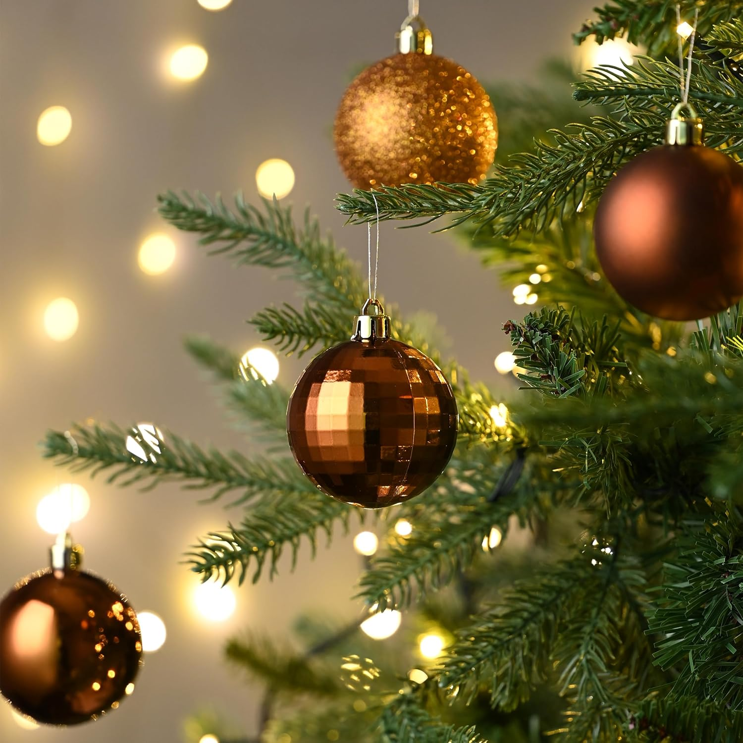 Valery Madelyn 24Ct Bronze Copper Shatterproof Christmas Ball Ornaments, 2.36 Inches Luxury Brown Hanging Ornaments for Christmas Trees Xmas Holiday Decor image number 3