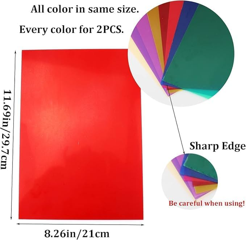 16 Pieces Color Correction Light Filter - 21X29.7Cm Transparent Colored Overlays for Photography Flash Lighting - 8 Colors PVC Sheets for Reading