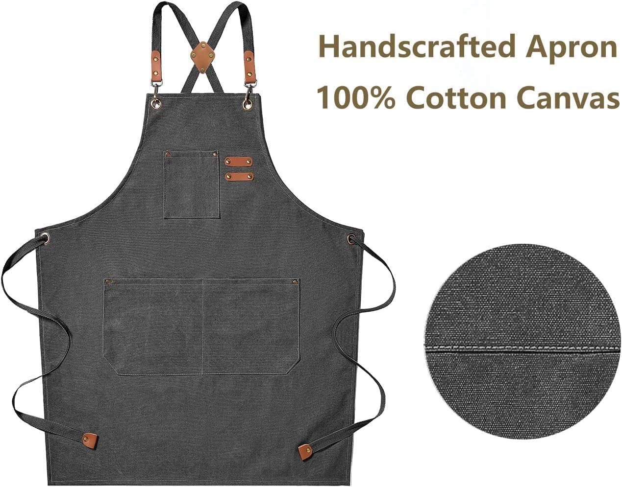 Adjustable Canvas Aprons for Kitchen Cooking,Baking,Work,Woodworking,Chef,Bbq and Barbers,Aprons for Indoor and Outdoor,3 Pockets for Easy Storage of Items,Unisex - Black $18.99 image number 3