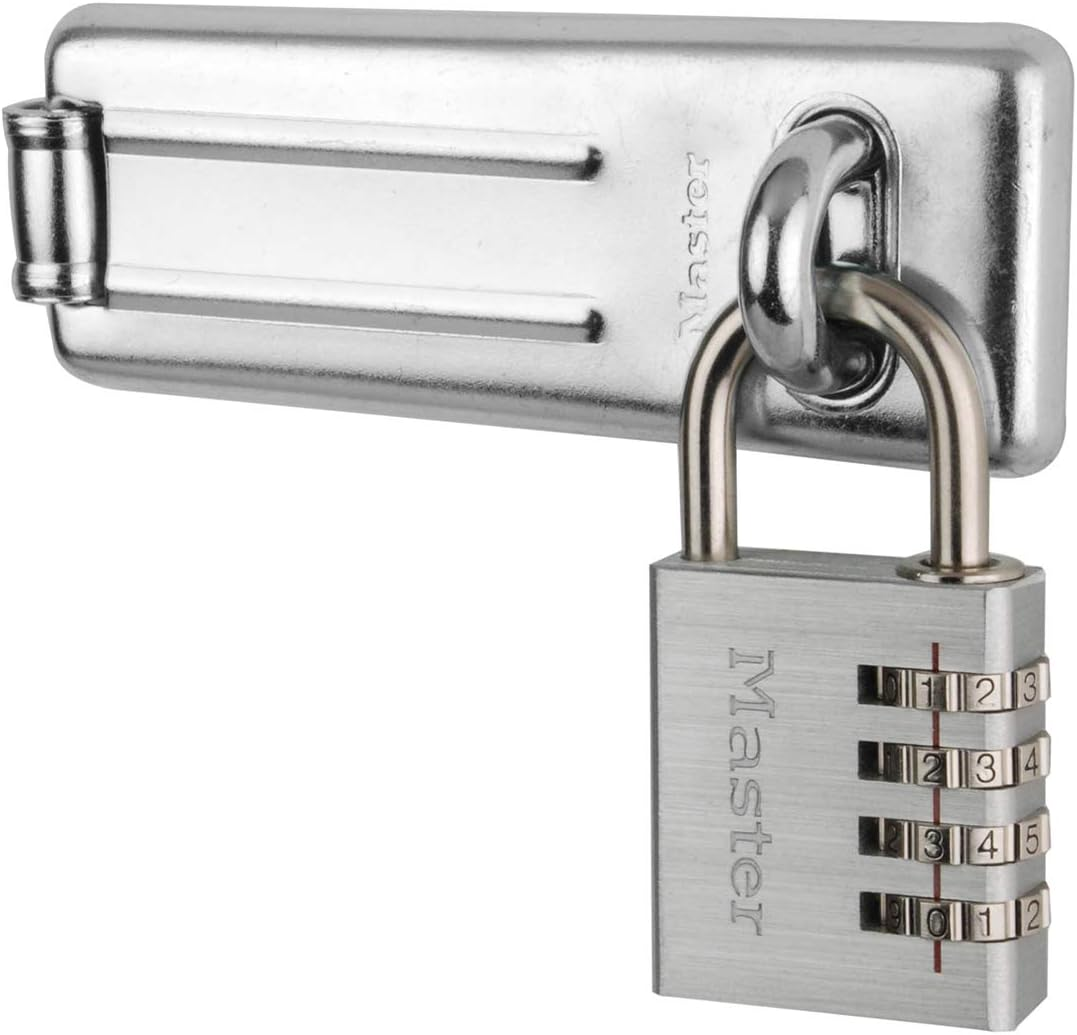 Master Lock 7640704EURD Pack Including Door Hasp and Combination Padlock image number 3
