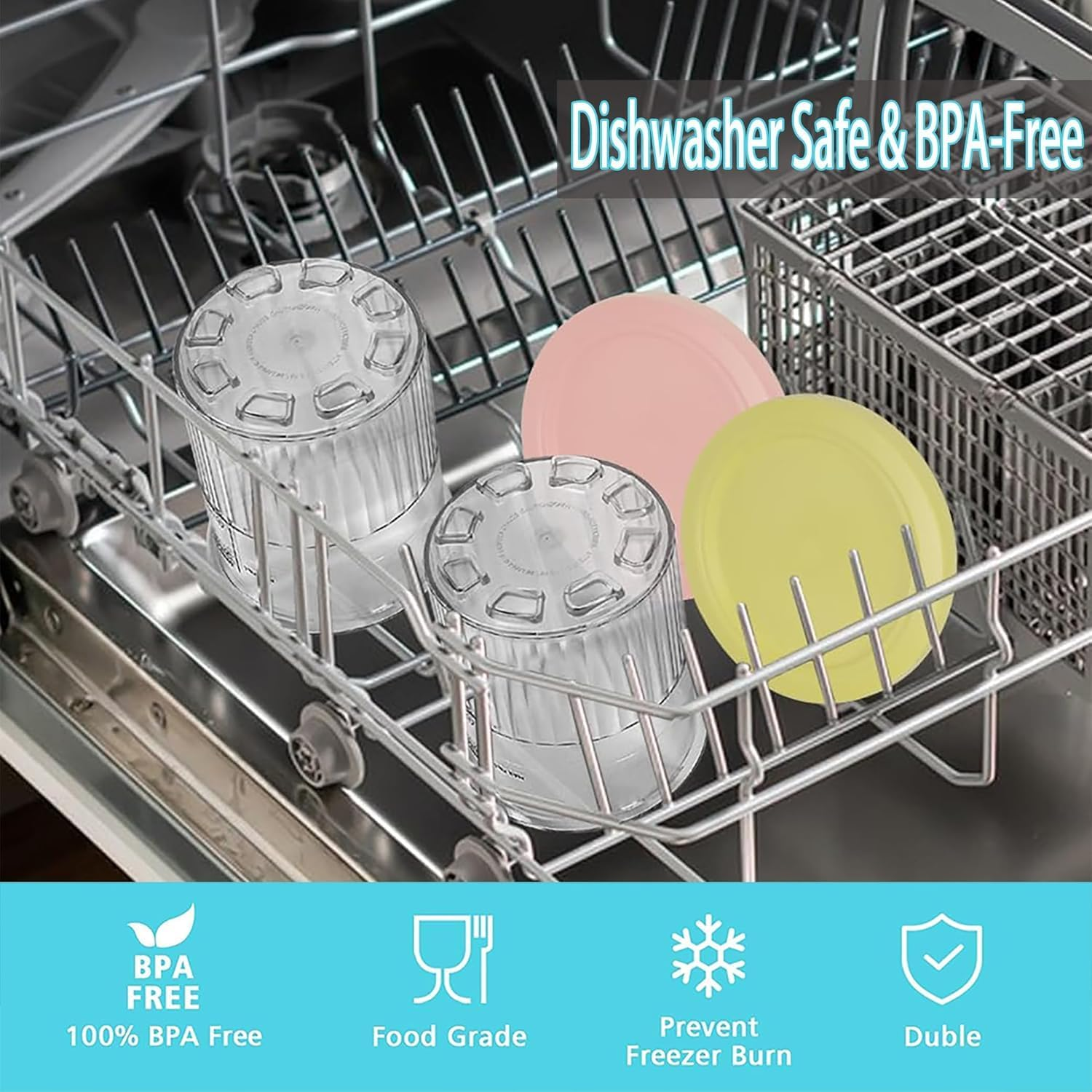 4 Pack Creami Pints and Lids for Ninja, for NC501 NC500 Creamy Icecream Containers Cups Jars Tubs Canisters Set, Smoothie Pot Compatible with NC501 NC500 Series Creamer Ice Cream Maker Machinease. image number 3