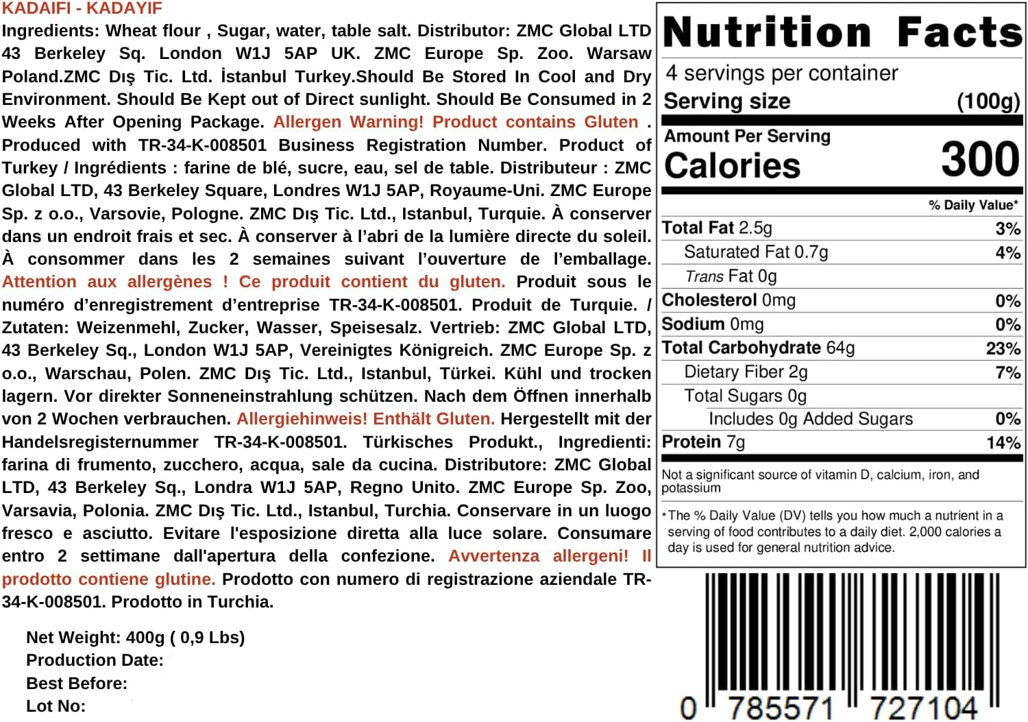 Mughe Gourmet - Premium Dried & Chopped Kataifi Dough - Kurutulmuş Kadayif Hamuru - Baklava, Kunafa & Dubai Pistachio Chocolate Bar Ingredient 400G image number 2
