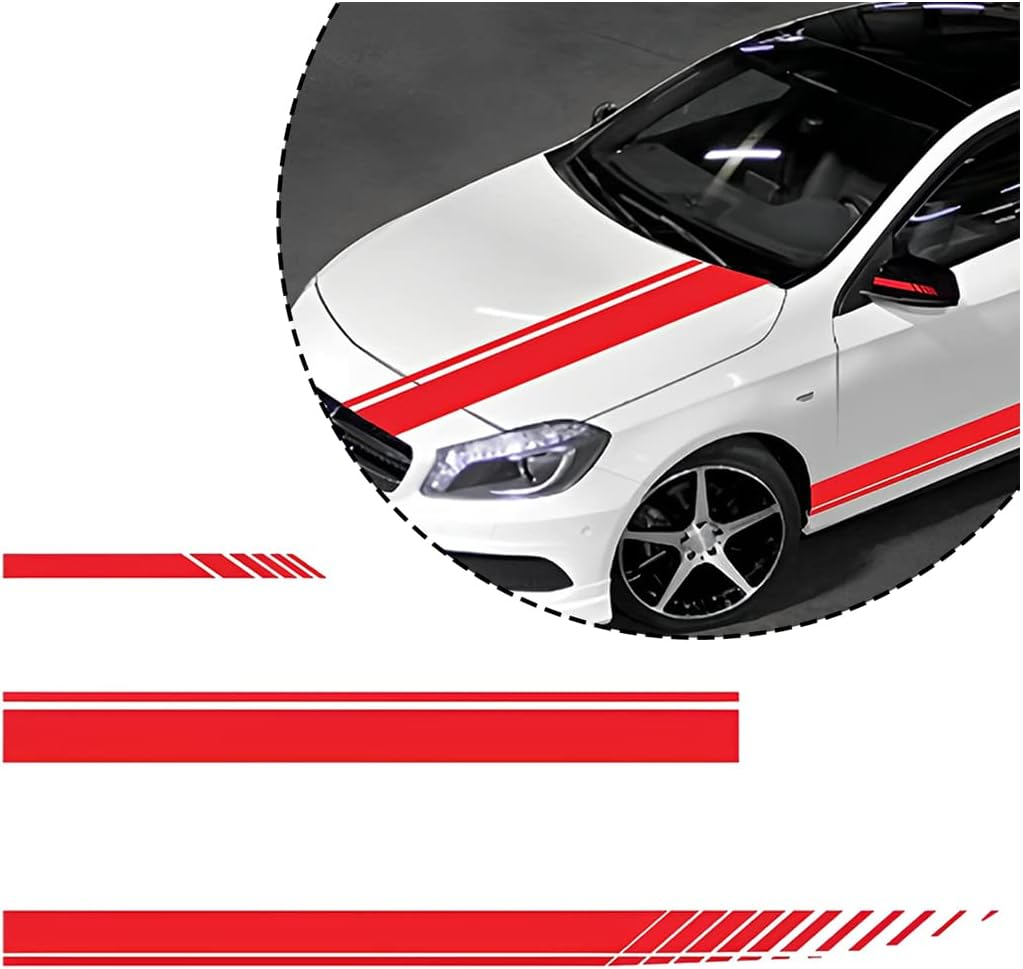 Car Hood Stripe Sticker, 1Set 3Pairs Racing Decal Stickers for Auto Body Side, Vinyl Modified Decoration for Vehicles Skirt Roof Hood Bumper Stripes Decor, Universal Size (White)