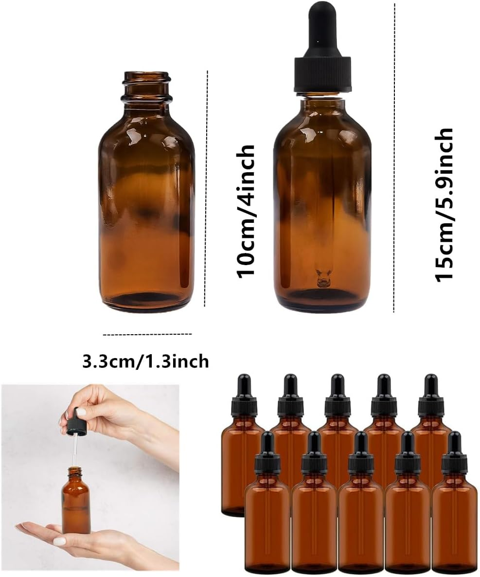 2 Pcs Amber round Reusable 30 Ml with Droppers Glass Bottles, Bottles for Essential Oil Blends, Perfumes, Aromatherapy and Chemistry Lab image number 3
