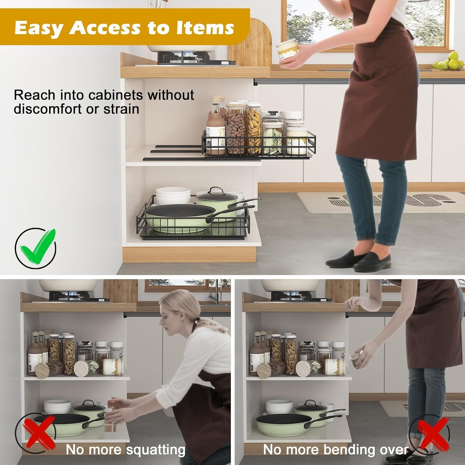 Pull Out Cabinet Organizer, 2 Pack, Expandable 30-51 Cm Slide Out Drawers, 3 Slide Rails, Black image number 5