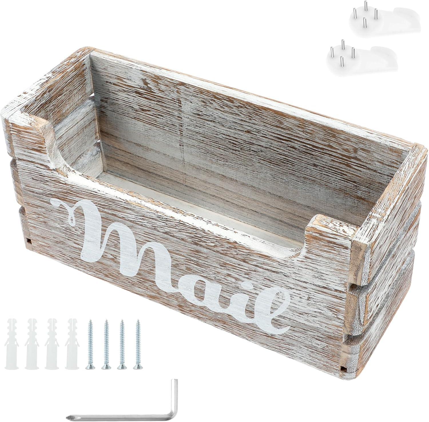 UKQRRTC Wood Mail Organizer, Vintage Mail Holder, Countertop Mail Basket, Wall Mount Mail Organizer Box for Office Home (White)