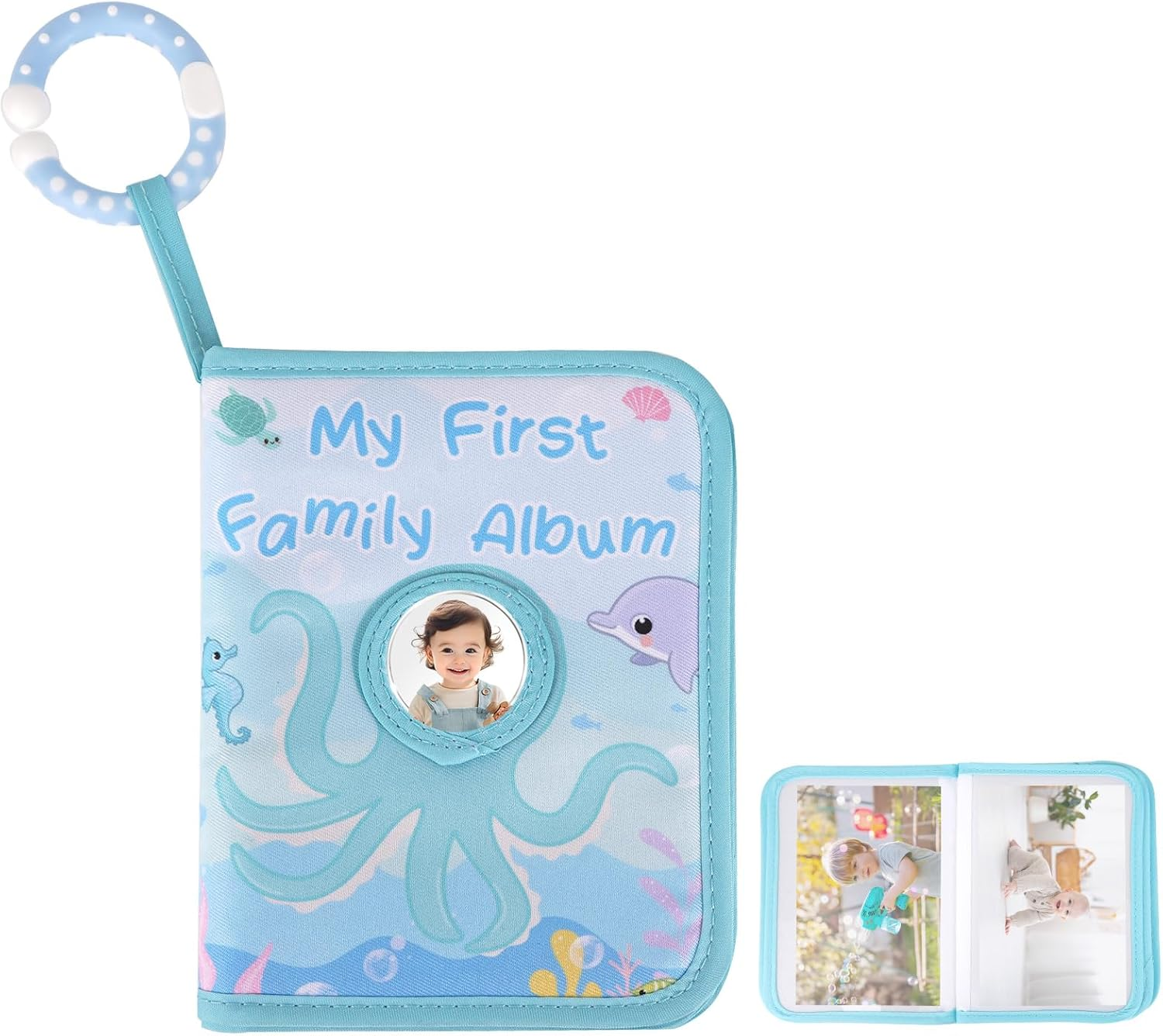 Commemorate Photo Album 4X6 Pictures with Hook, My First Family Memory Book, Soft Cloth Keepsake, Small Album Holder Book with 17 Pages Pocket for Family, Anniversary, Parents Gift (Octopus Pattern) image number 2