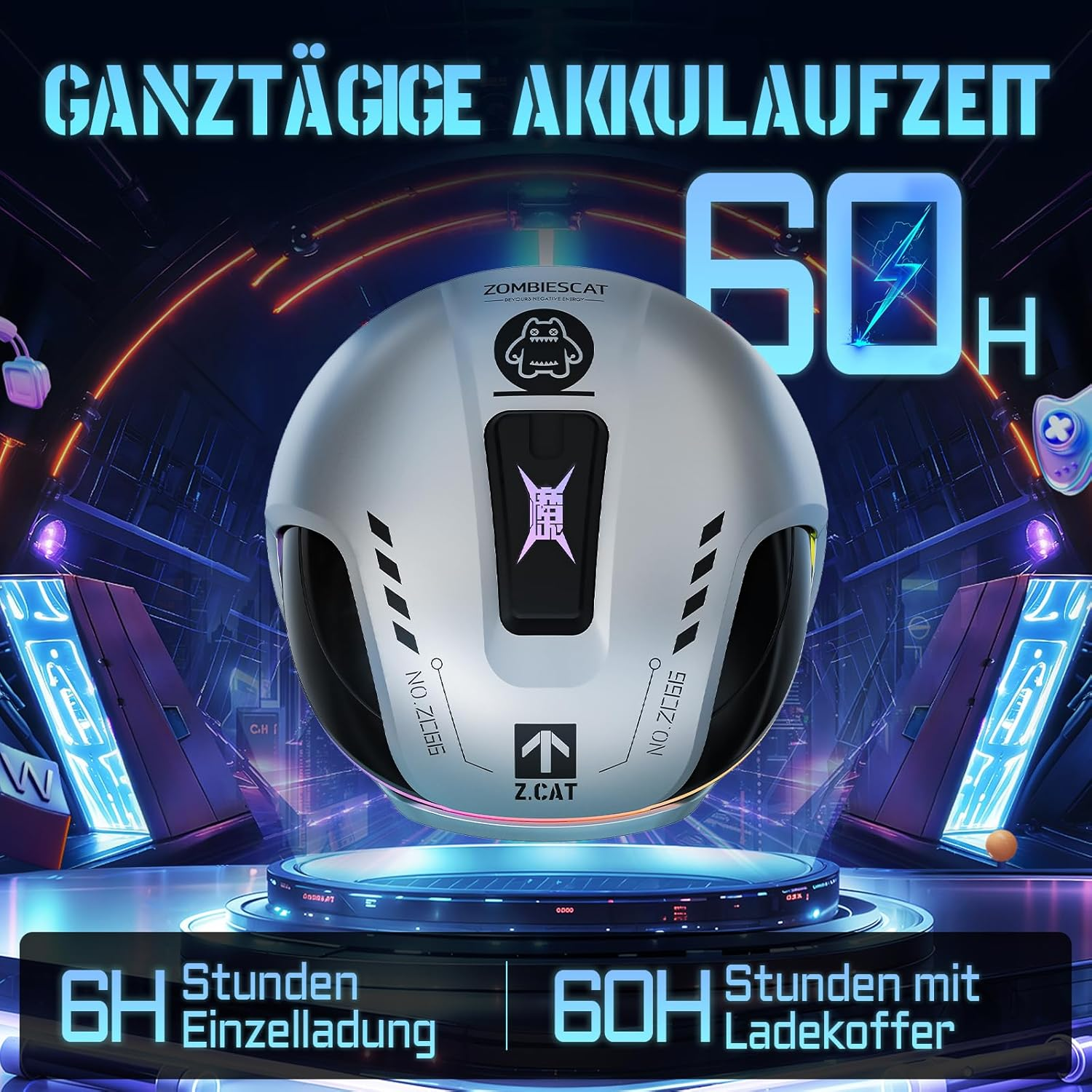 Zombies CAT Wireless Bluetooth, Noise Cancelling Headphones, Bluetooth Headphones with Deep Bass, Wireless Bluetooth 5.4, RGB Light, In-Ear Headphones for Android Ios, B5 Silver image number 4