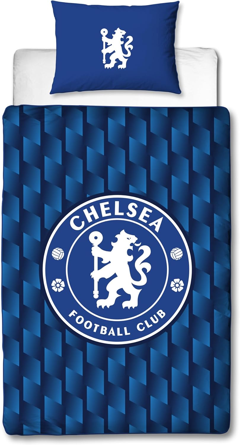 Character World Chelsea FC Official Single Duvet Cover Set, Geometric Design | Blue Reversible 2 Sided Football Bedding Cover Official Merchandise Including Matching Pillow Case | Polycotton image number 3