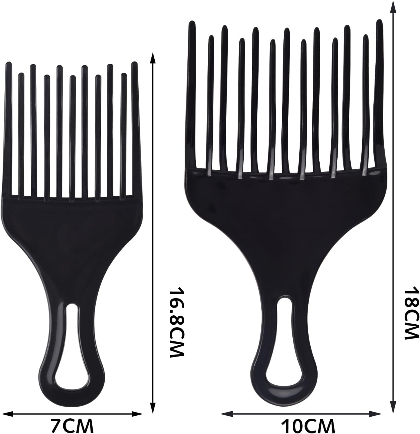 2 Pcs Afro Comb for Curly Hair Afro Pick Hair Pick Comb Pick Hair Comb Plastic Wide Teeth Comb Double Fist Pick Large and Small Afro Pick Comb for Hair Styling Detangle Wig Braid image number 1