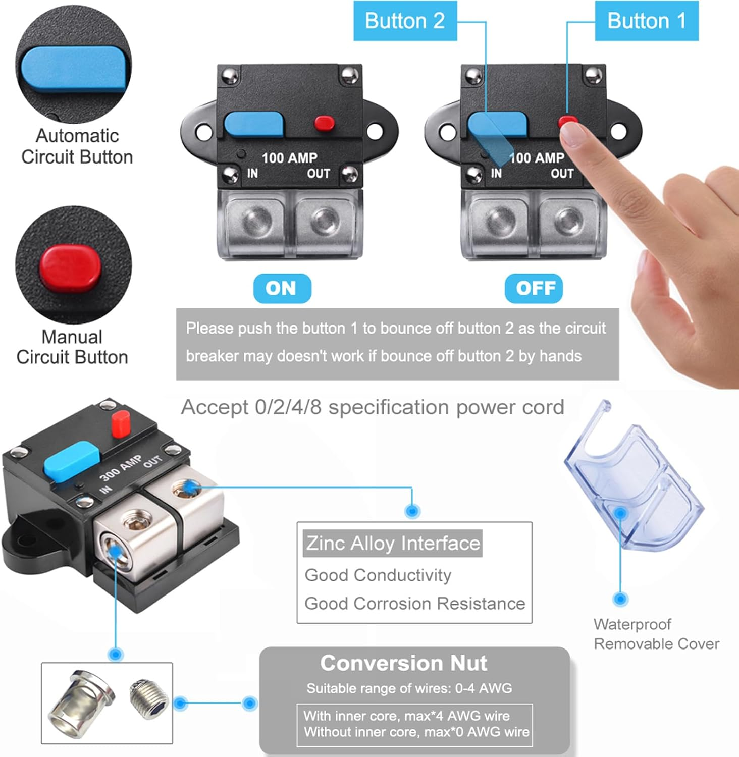 Motor Fuse Holders Inverter Circuit Breaker Car Audio Solar Energy Inline Circuit Breaker Fuse Inverter with Waterproof Cover for Motor Auto Car Marine Boat 300A image number 6