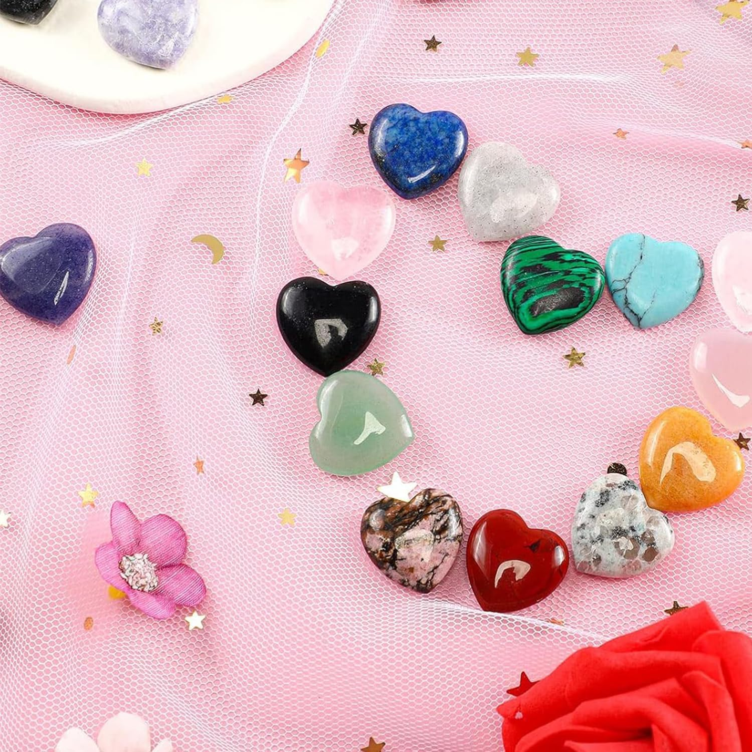 20Pcs Heart Stones, Funcyboo 0.8In Heart Shaped Healing Crystals Meditation Stone Love Crystal Stones for Women Mothers Day Valentines Day Anxiety Relieve Meditation Love Gift(Random Color) image number 6