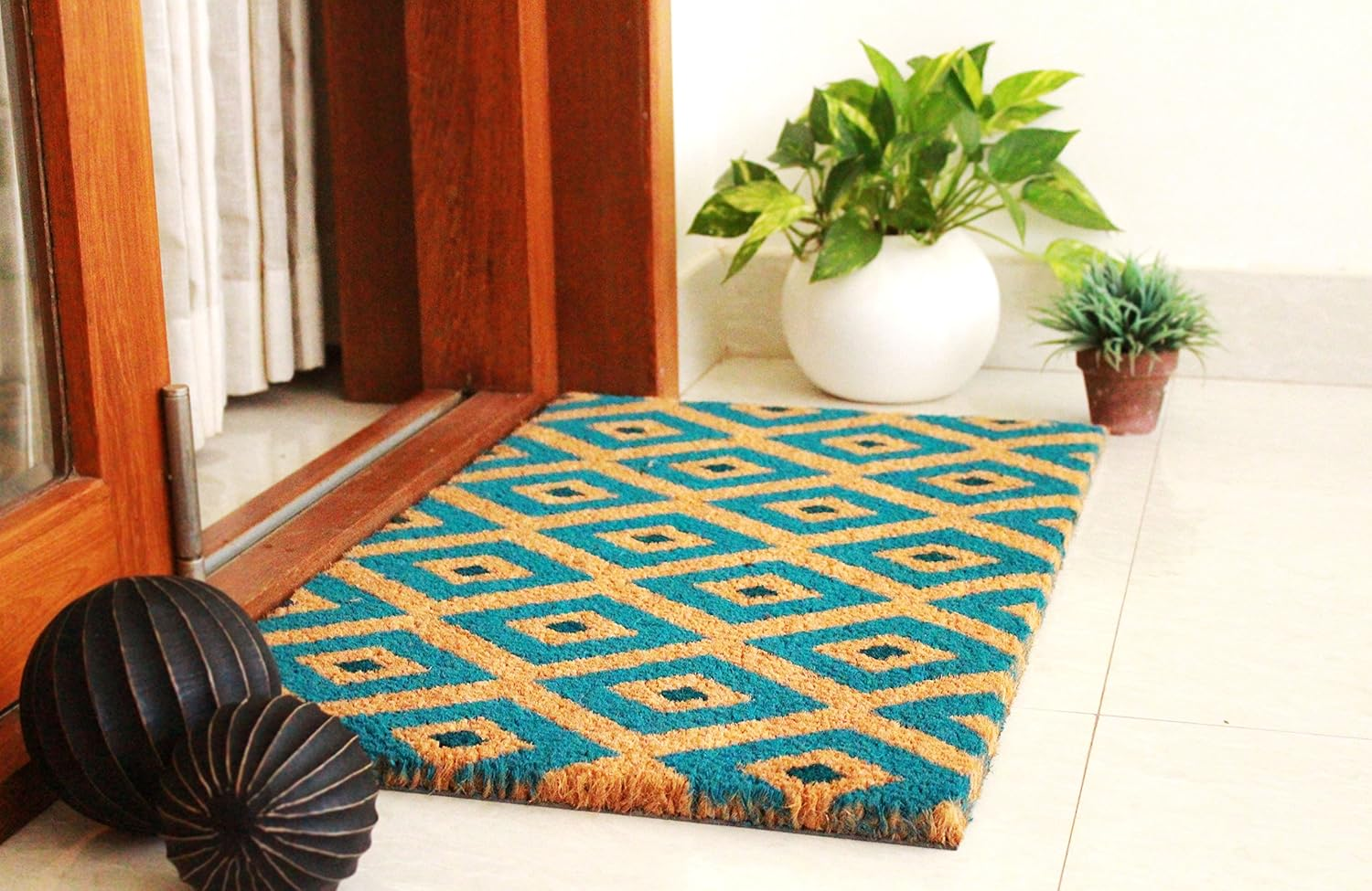 PVC Backed Coir Doormat for Indoor and Outdoor Use with PVC Backing Kimberley Blue (45X75 Cm)