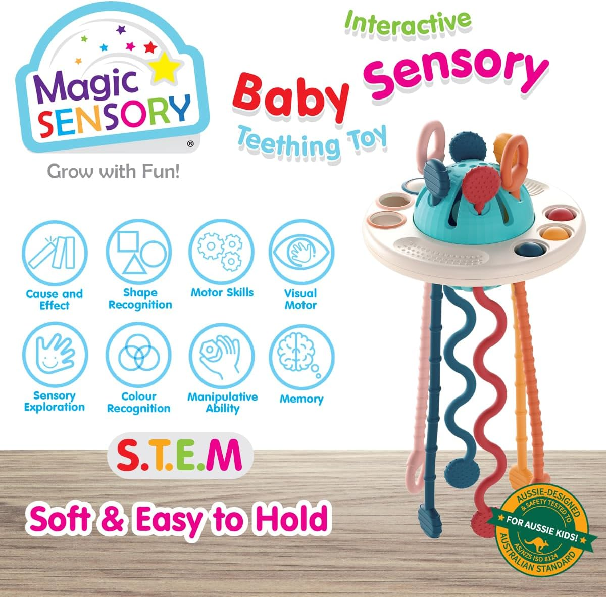 UFO Teething Toy &ndash; Baby Teething Toys for Toddlers 18+ Months, Flying Saucer Montessori Sensory Toys with Soft Silicone Chewy Tubes, Pull String Baby Toys &ndash; Bpa-Free & Travel-Friendly image number 4